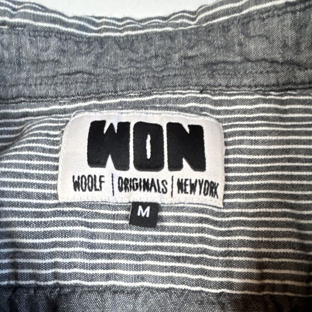 WON Wolf Originals Gray White Striped Cotton Button Up Shirt Pocket Mens M - Picture 3 of 9